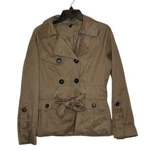 Ambition Womens Swing Jacket Size Medium Tan Button & Tie Front Lined‎